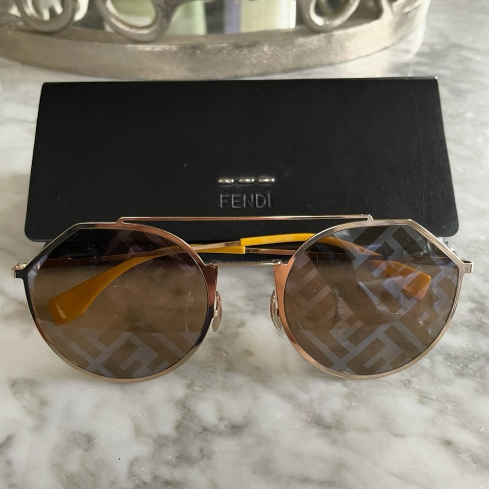 Fendi Gold Frame Sunglasses with Brown Lenses